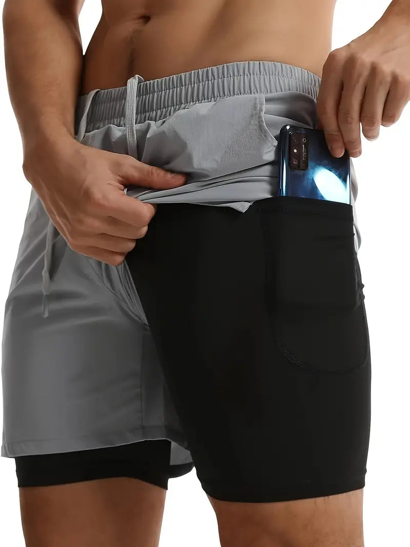 Mens Athletic Shorts 2-in-1 Gym Workout Running Shorts